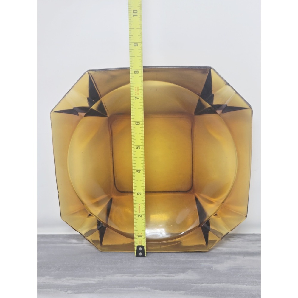 Vintage 8" Amber Glass Octagon Ashtray Arrows - Great Condition! - Picture 2 of 10